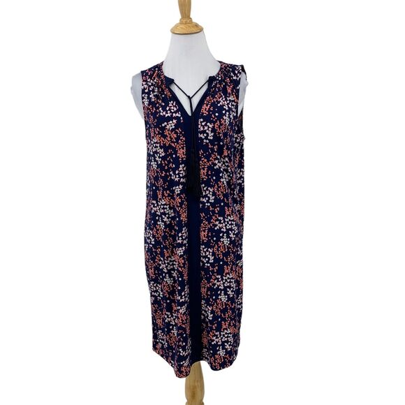 Michael Kors Dress Womens S Small Navy Multi Floral Print Sleeveless Tassel Tie - Picture 1 of 10